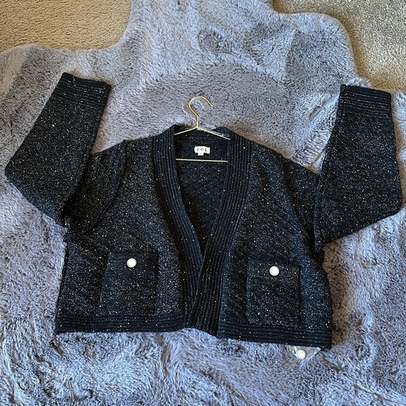POL NWOT Metallic cable knit oversized cropped open front Cardigan size Large - Picture 7 of 15